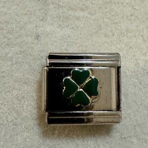 Silver and Green Clover Charm